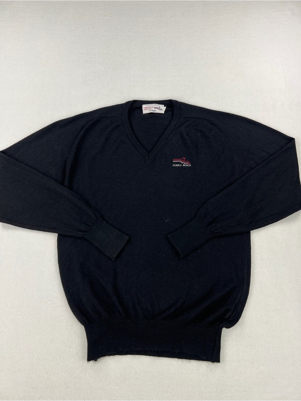 Vintage 80s Ben Hogan Pebble Beach Links Black Knit V-Neck Golf Sweater Sz L